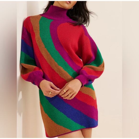 FARM Rio Dresses & Skirts - FARM Rio Rainbow Wild Hearts Sweater Dress Size Medium